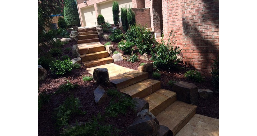 Stairs and walkway installed in Mooresville, NC to provide a walkway to the pool area