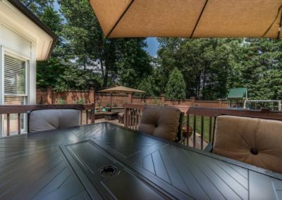 Patio seating area with umbrella