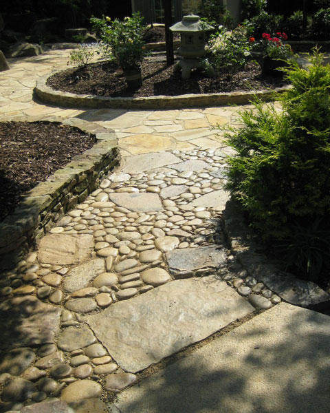 rock walkway hardscape with border wall