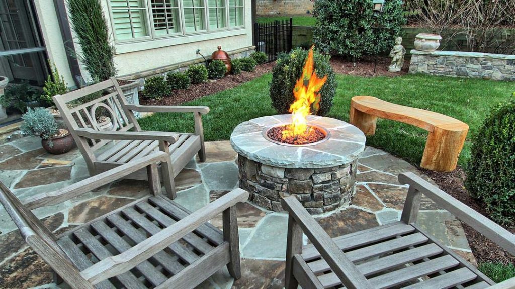 Fire Feature installed as part of Backyard Landscaping Plan by Benton Outdoor Living