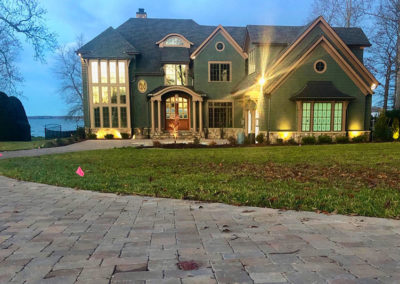 Paver Driveway and landscape lighting at lakeside charlotte area house