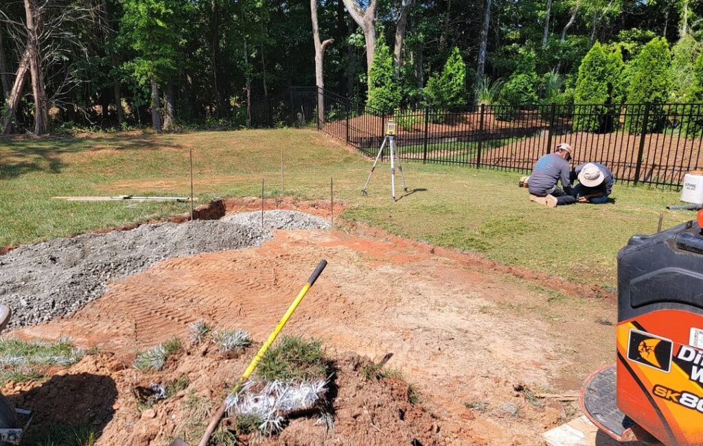 Landscape Installation work in progress on a Charlotte area patio by Benton Outdoor Living