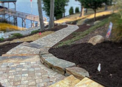 Paver walkway down hill to dock on Lake Wylie installed by Benton Outdoor Living