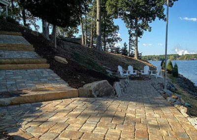 Paver walk to lakeside patio along Lake Wylie.