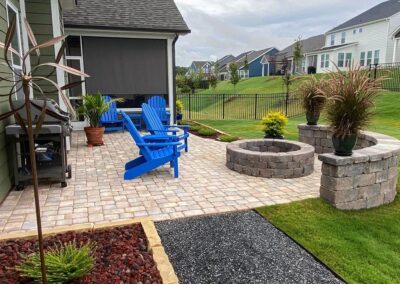 Lake Wylie Patio, fire pit, seating wall, walkway and landscaping