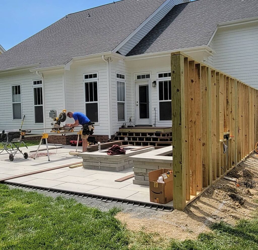 In progress patio build by Benton Outdoor Living in the Charlotte area.